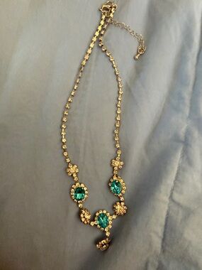 Gold-Tone Necklace with Emerald Green Crystals - Women's Jewelry